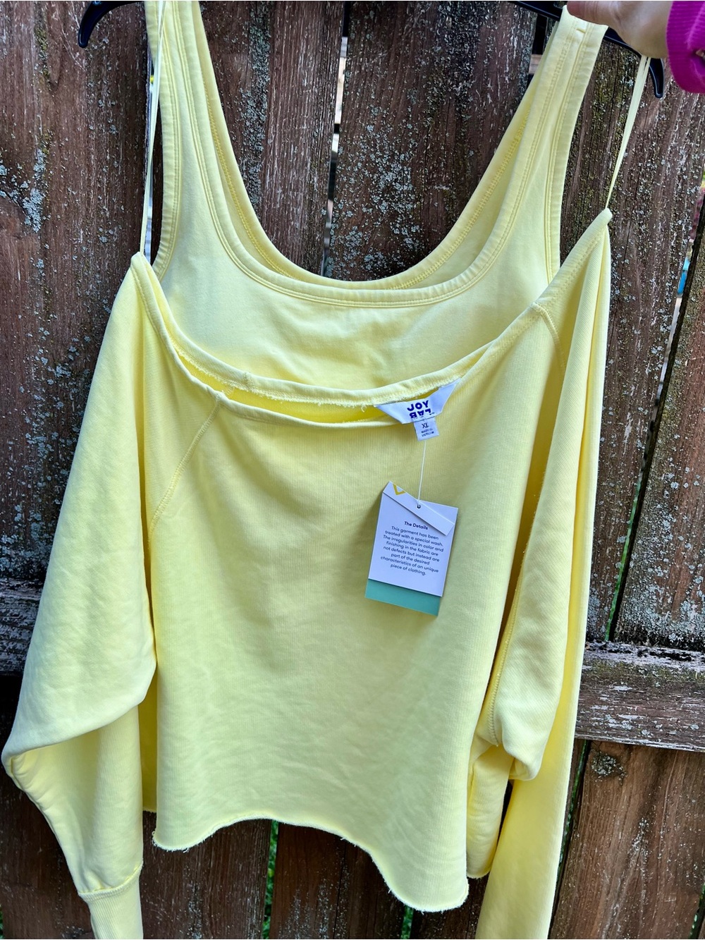 NWT Joy Lab Cotton Butter Yellow Off-shoulder Sweatshirt XL raw hem athleisure - Picture 9 of 12